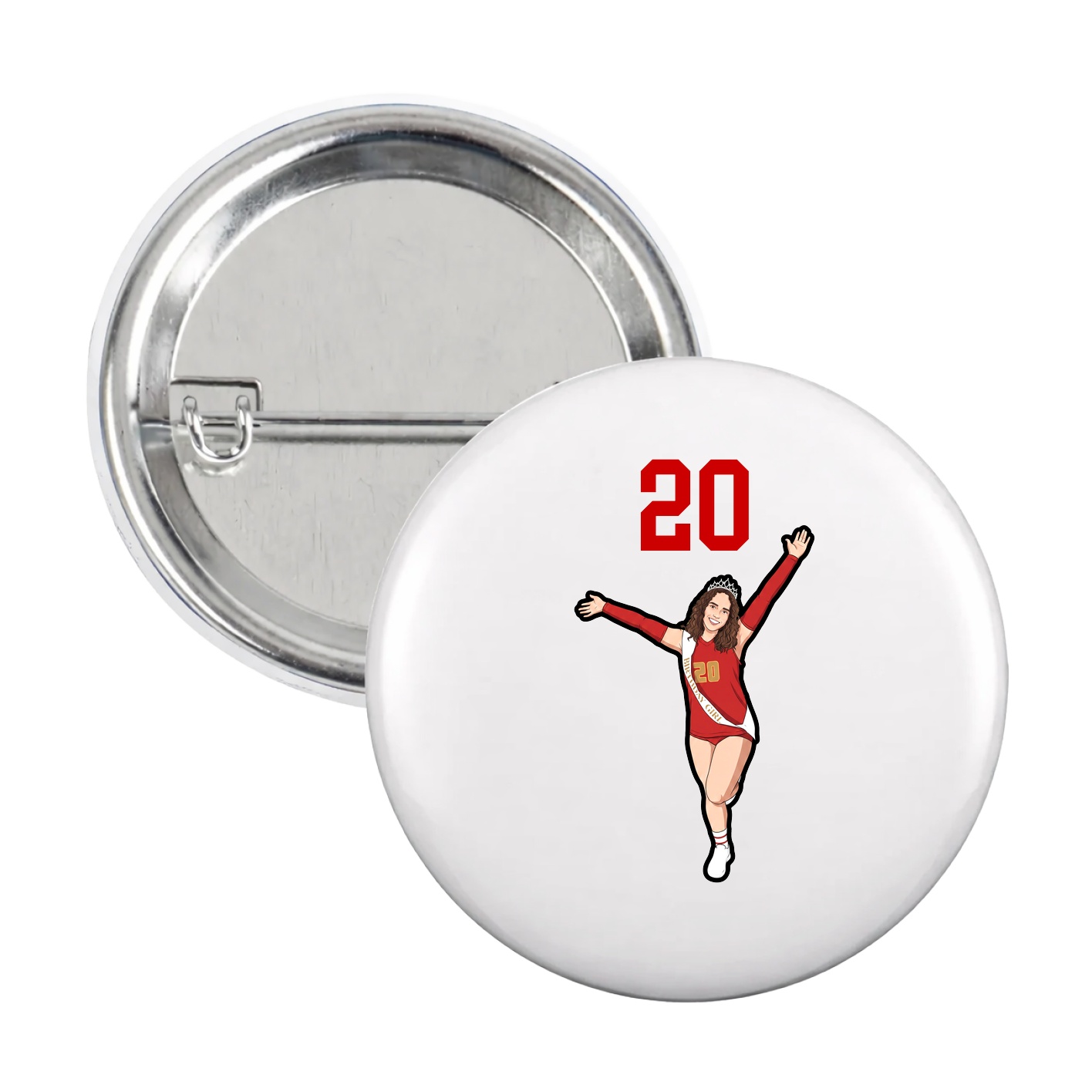 Game Day Button — Number Top in White