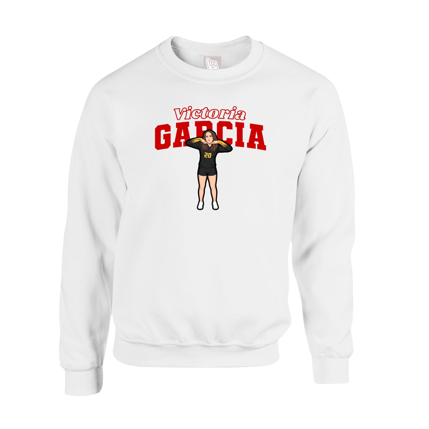 Fleece Crew — Name Arch in White