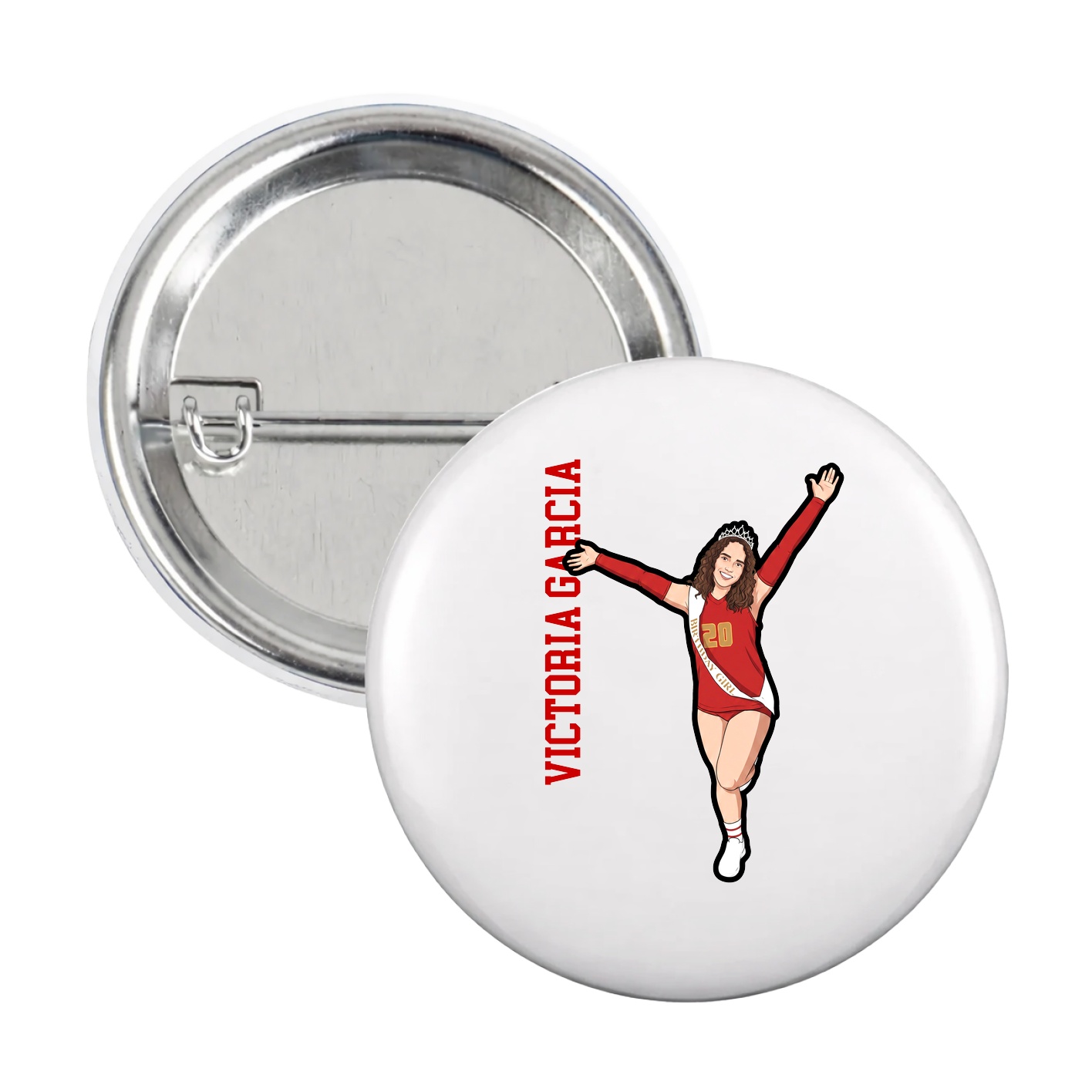 Game Day Button — Name Vertical in White