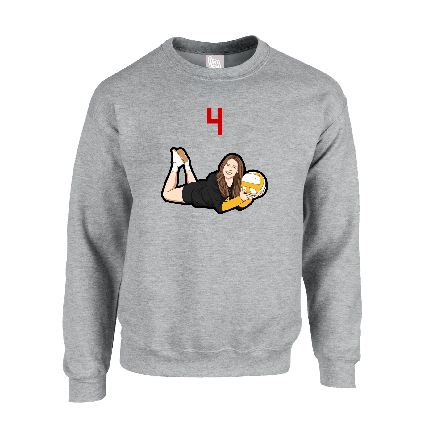 Fleece Crew — Number Top in Grey