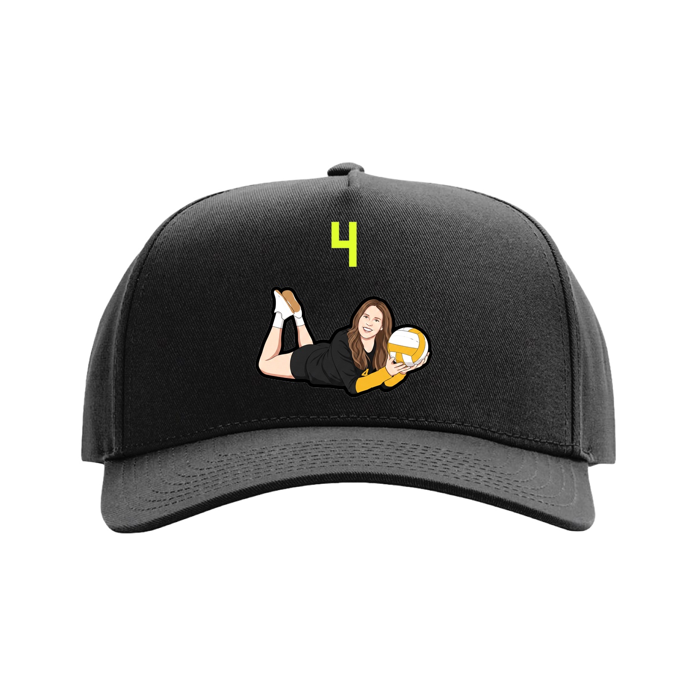 Full Fabric Five-Panel Champ Cap — Number Top in Black