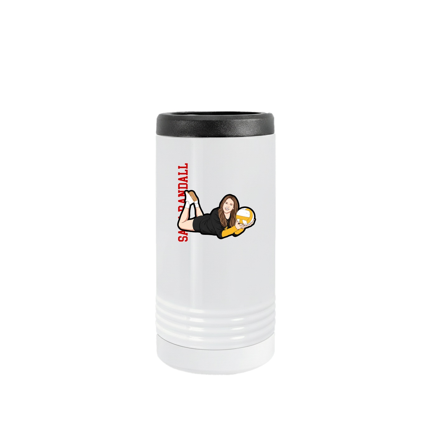 Slim Beverage Holder — Name Vertical in White