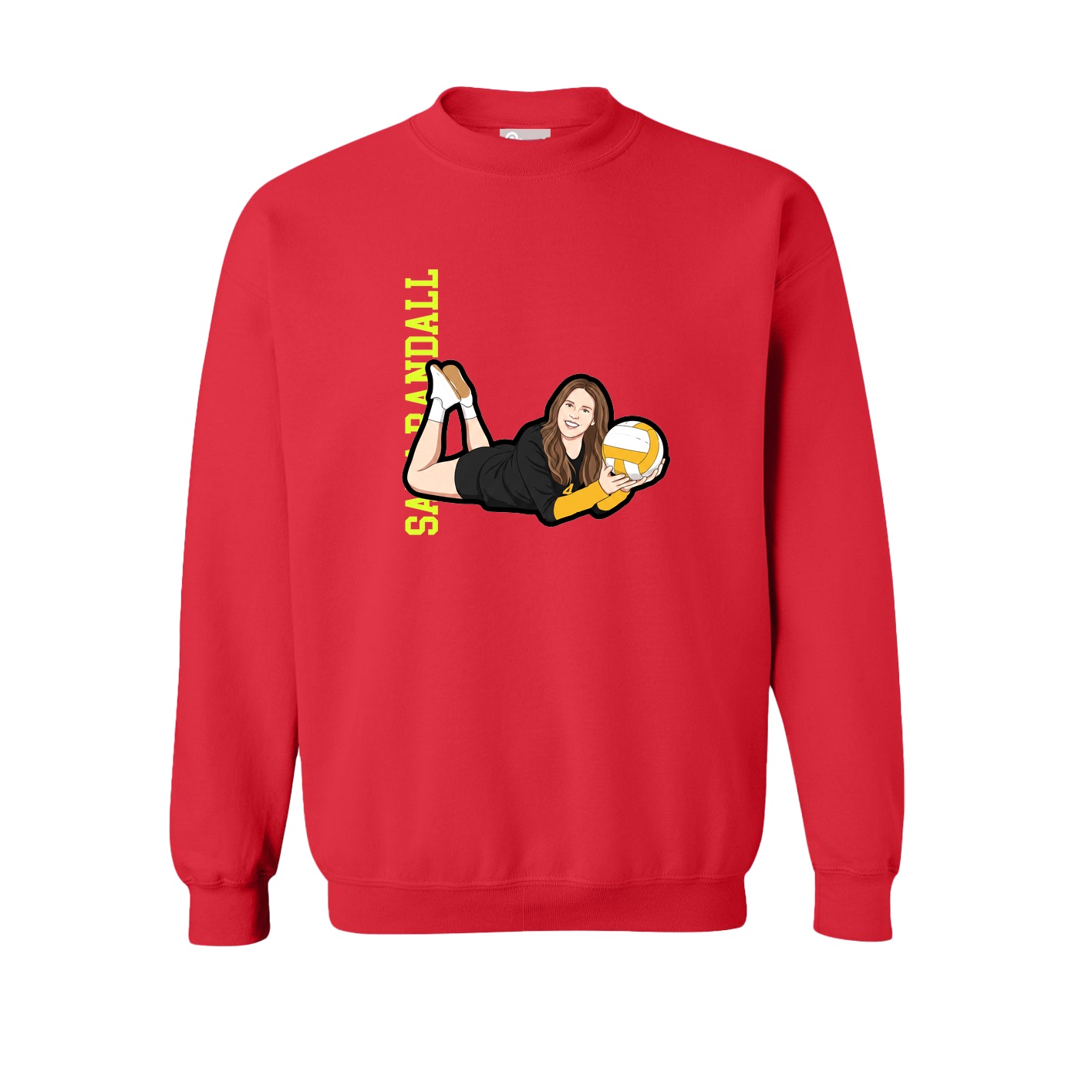 Fleece Crew — Name Vertical in Red