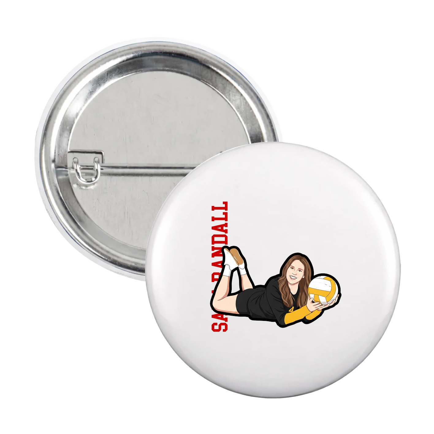 Game Day Button — Name Vertical in White