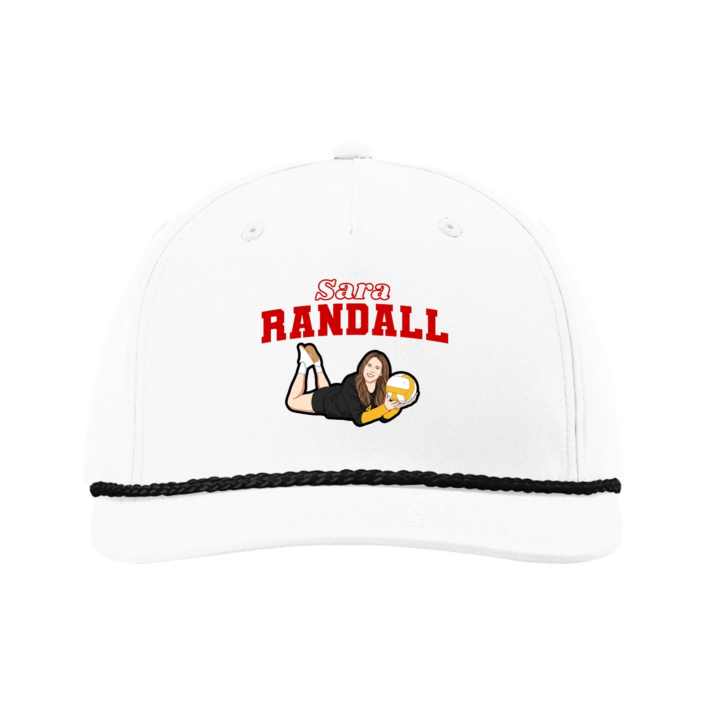 Five-Panel Classic Rope Cap — Name Arch in White