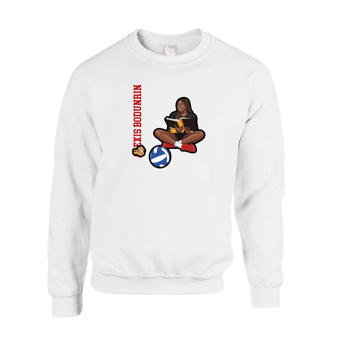 Fleece Crew — Name Vertical in White