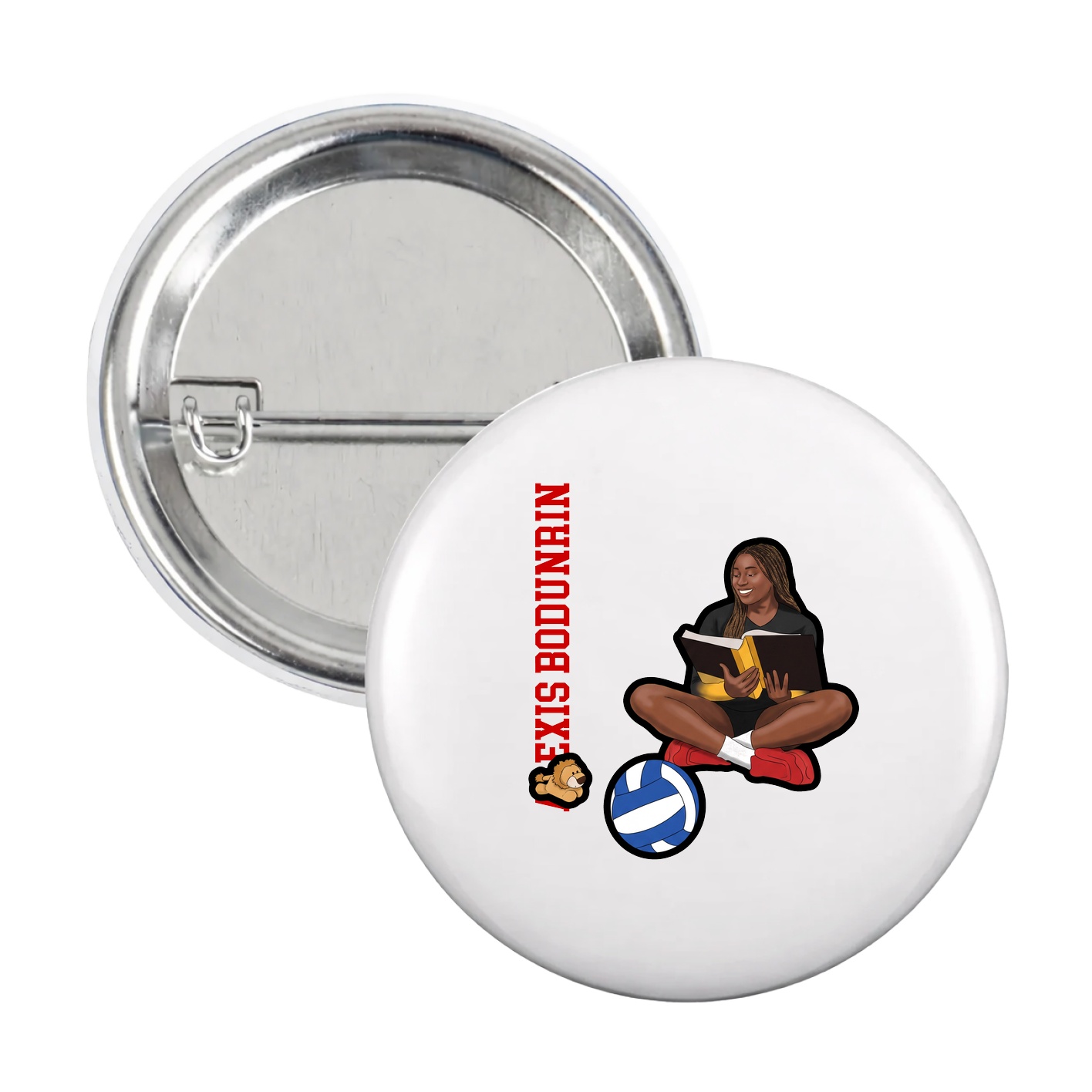 Game Day Button — Name Vertical in White