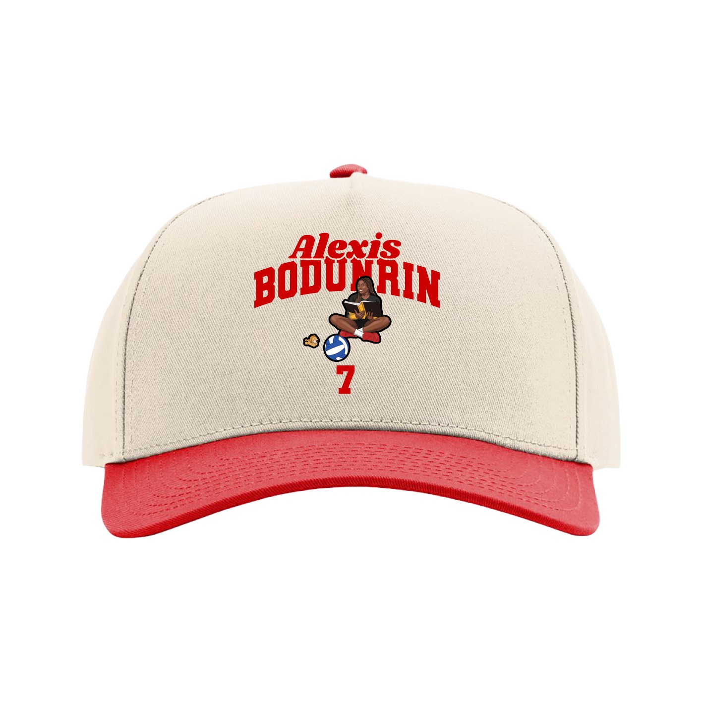 Full Fabric Five-Panel Champ Cap — Signature Arch in Cream/Red