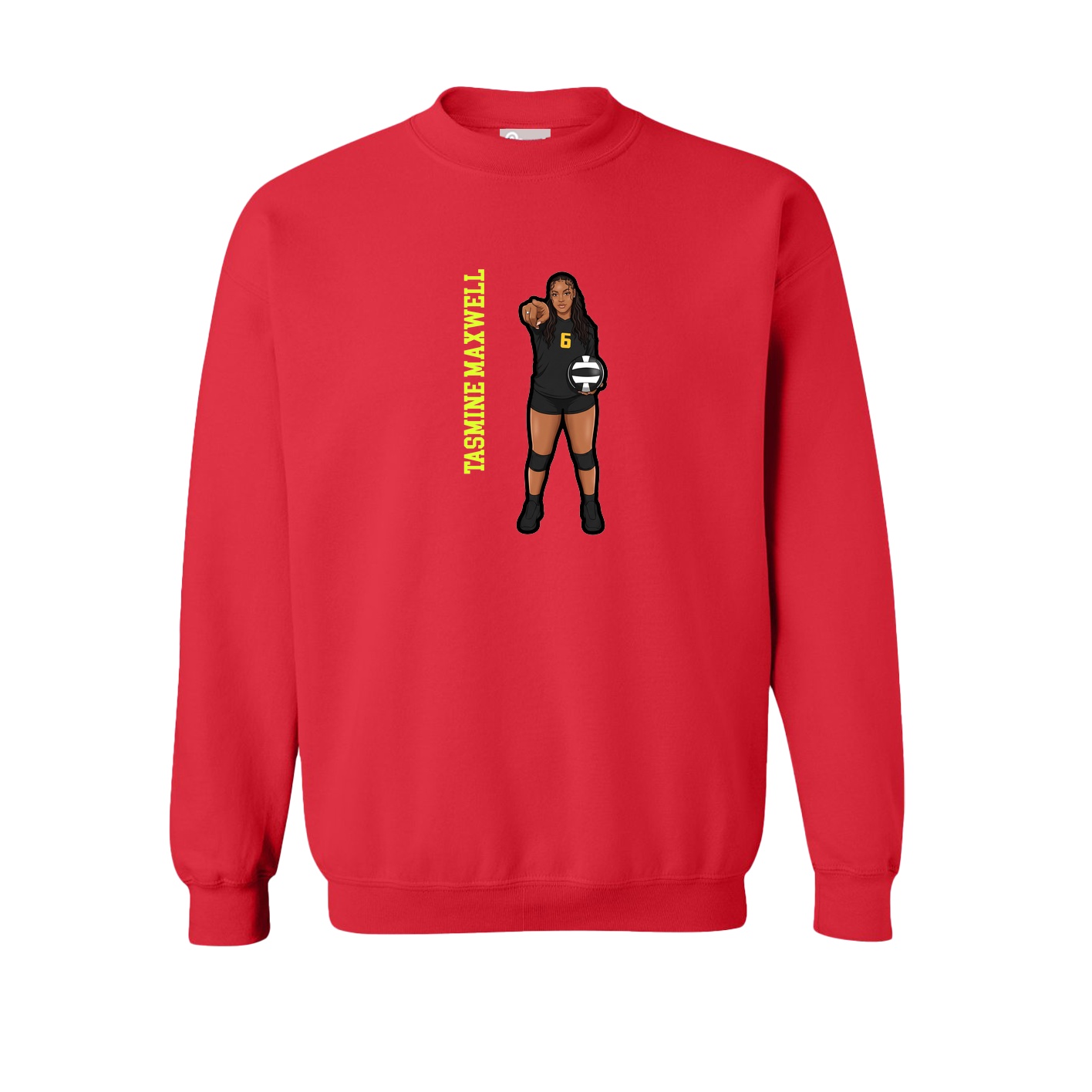 Fleece Crew — Name Vertical in Red