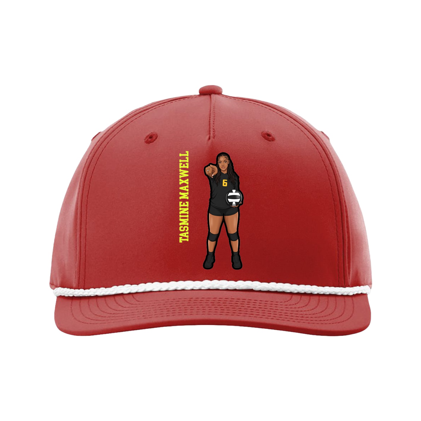 Five-Panel Classic Rope Cap — Name Vertical in Red