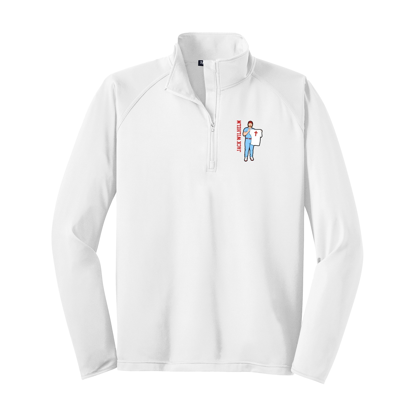 Q-Zip Pullover — Name Vertical in White
