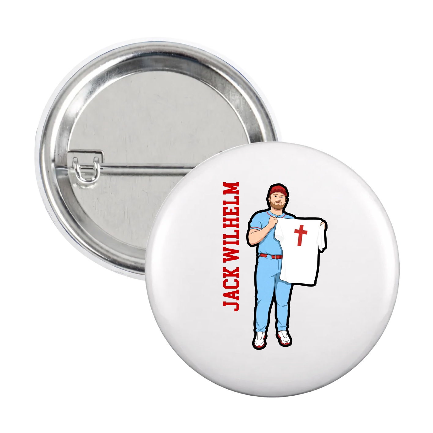 Game Day Button — Name Vertical in White