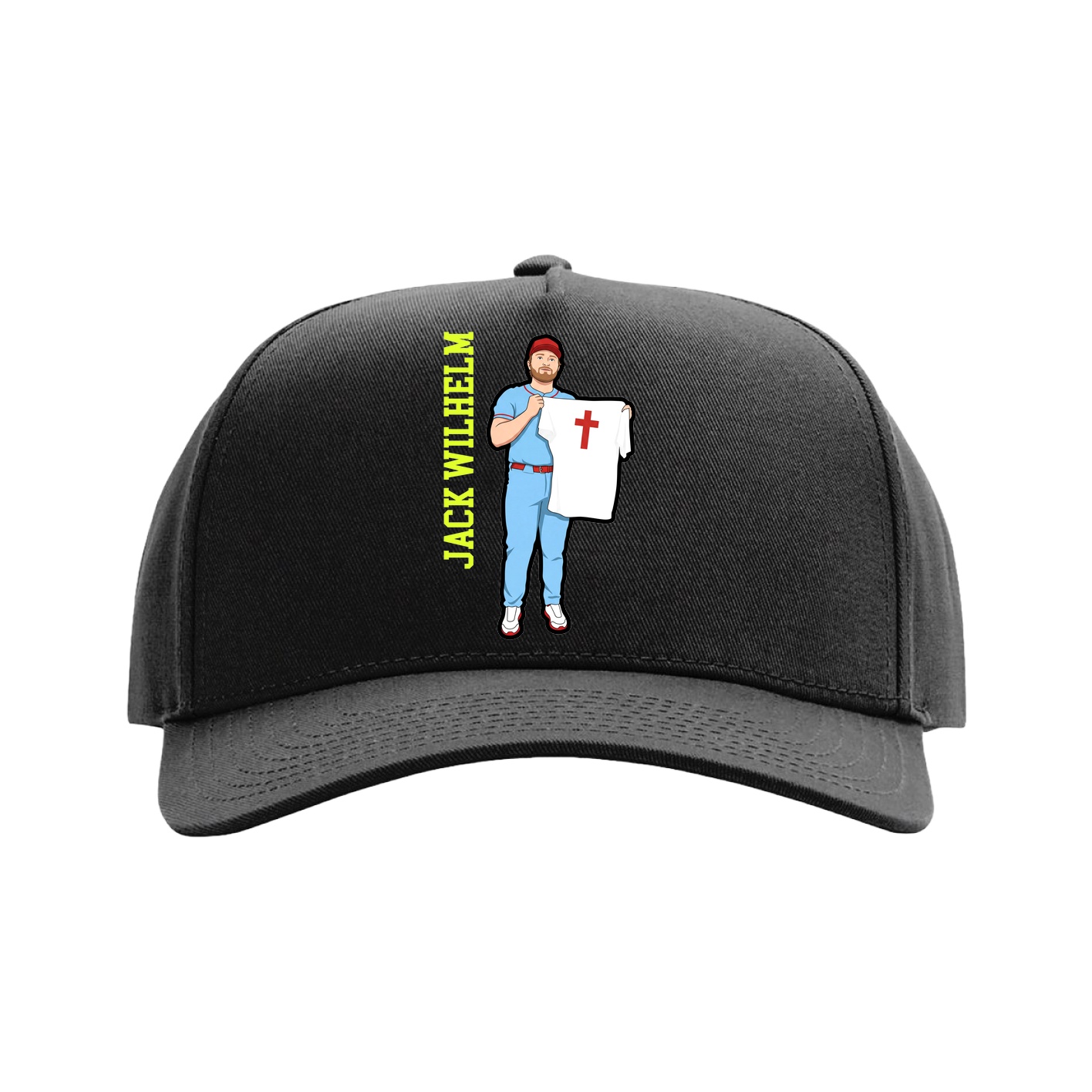 Full Fabric Five-Panel Champ Cap — Name Vertical in Black