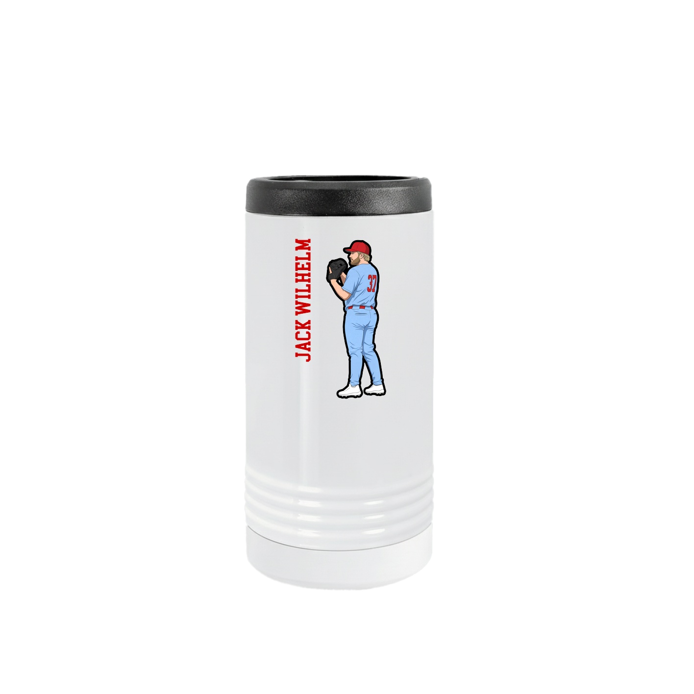 Slim Beverage Holder — Name Vertical in White