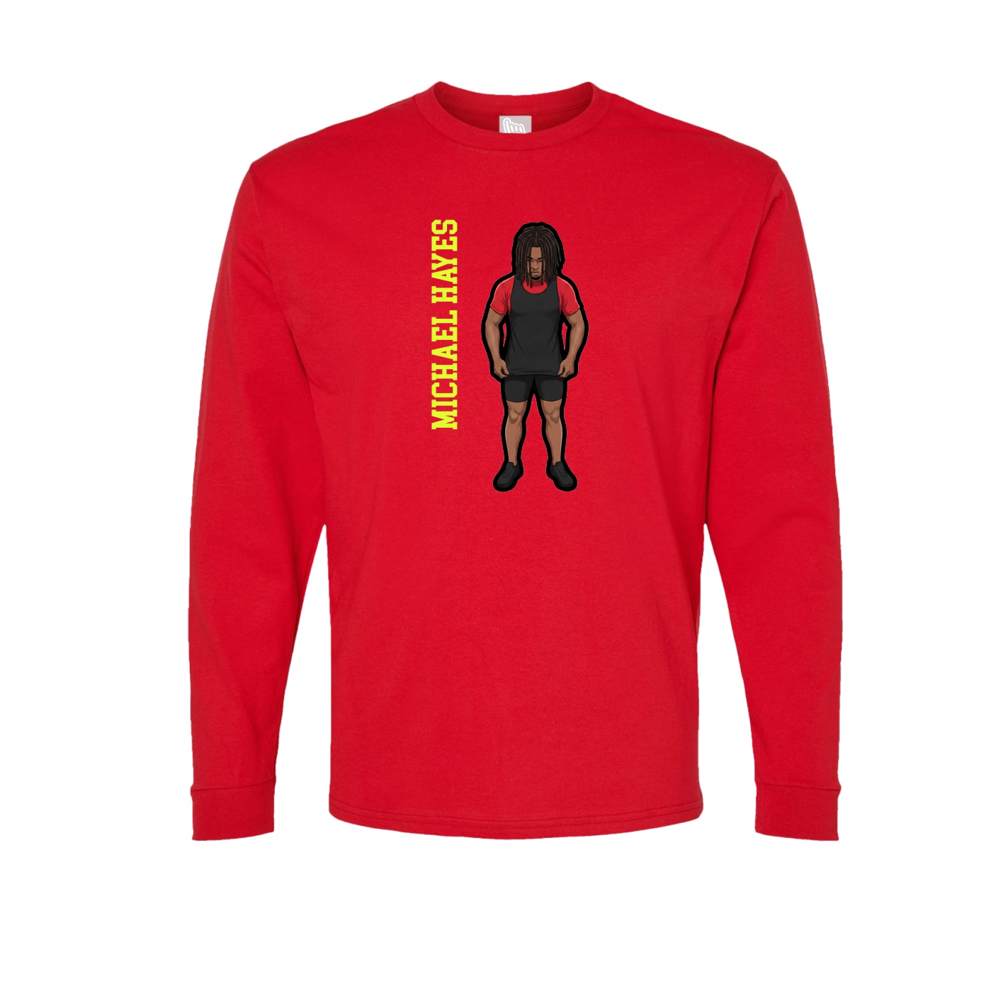 Long Sleeve Tee — Name Vertical in Red