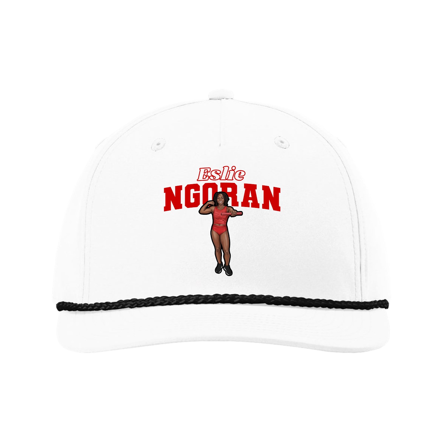 Five-Panel Classic Rope Cap — Name Arch in White