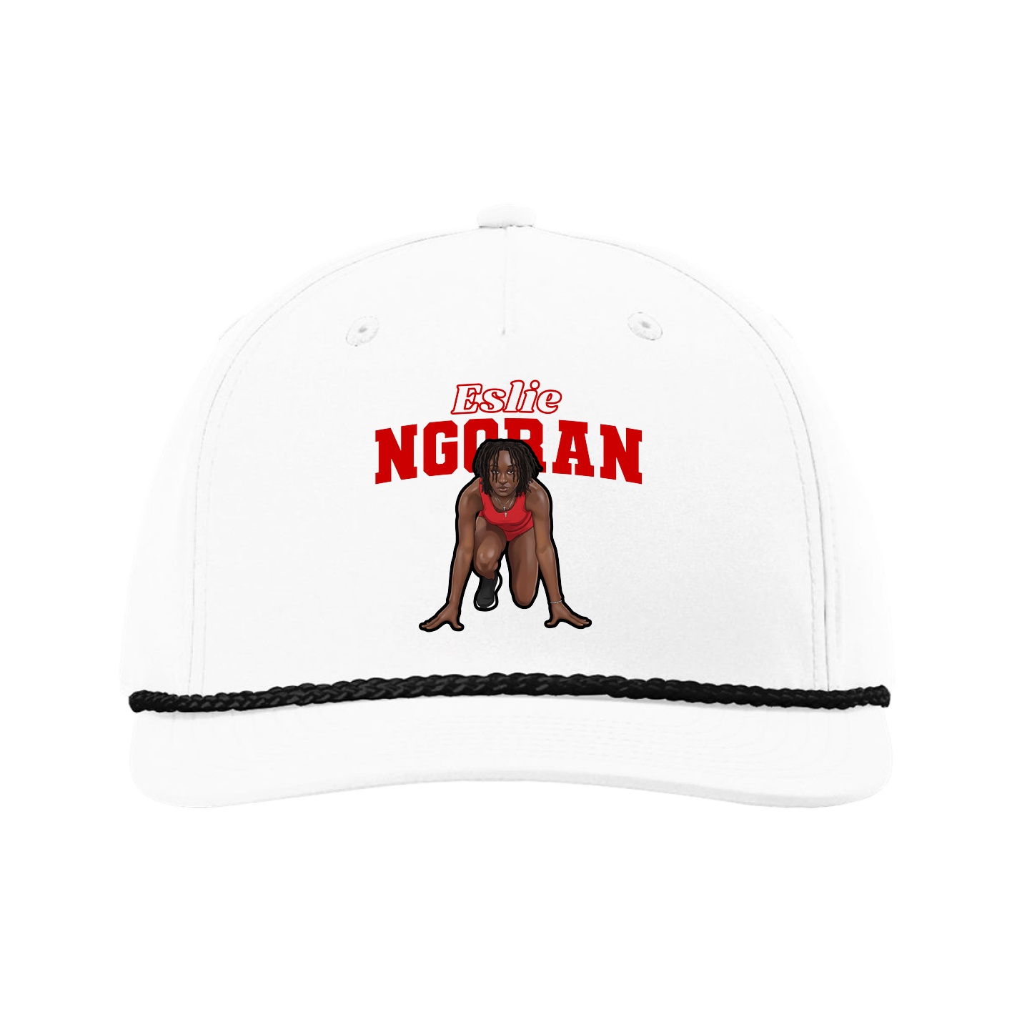 Five-Panel Classic Rope Cap — Name Arch in White