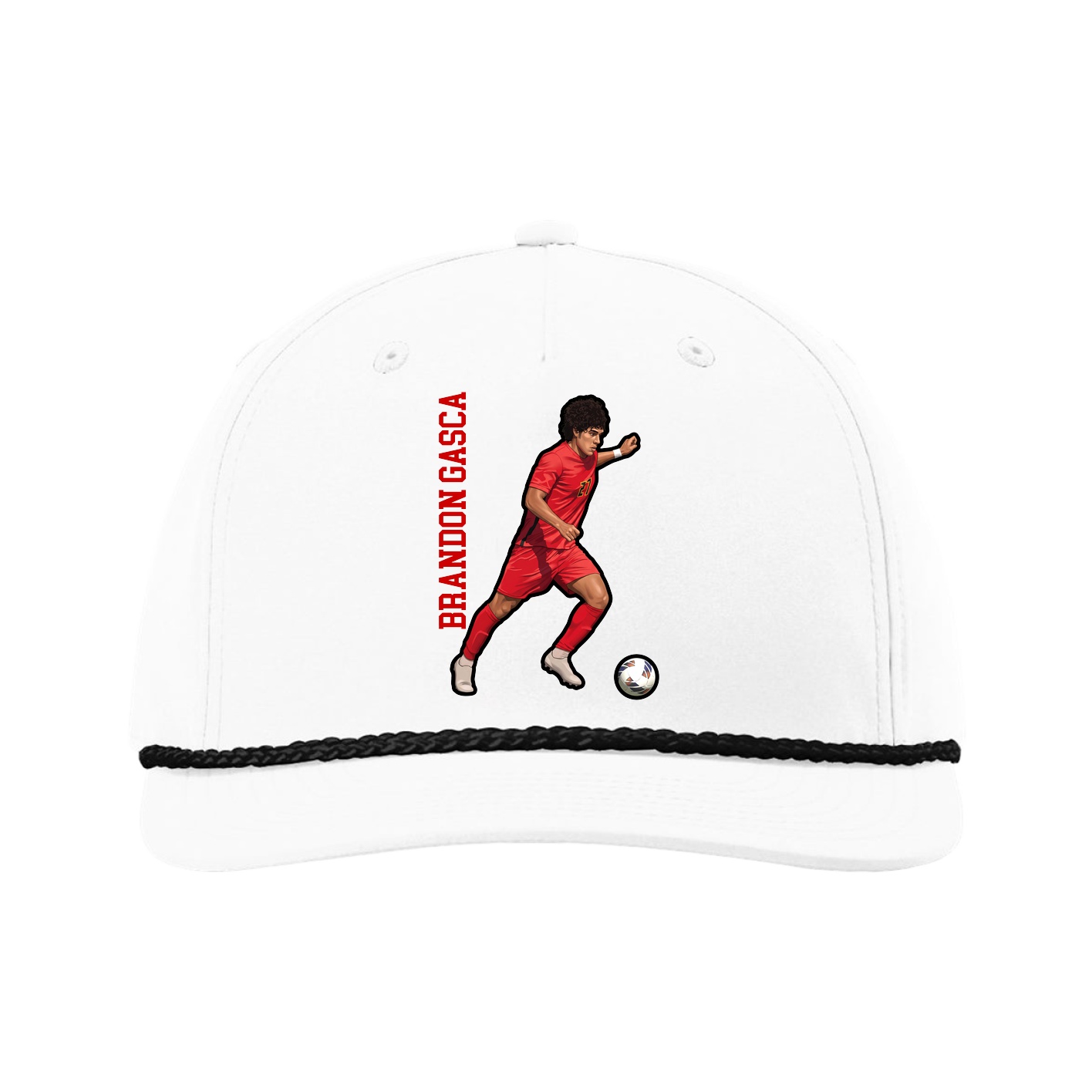 Five-Panel Classic Rope Cap — Name Vertical in White
