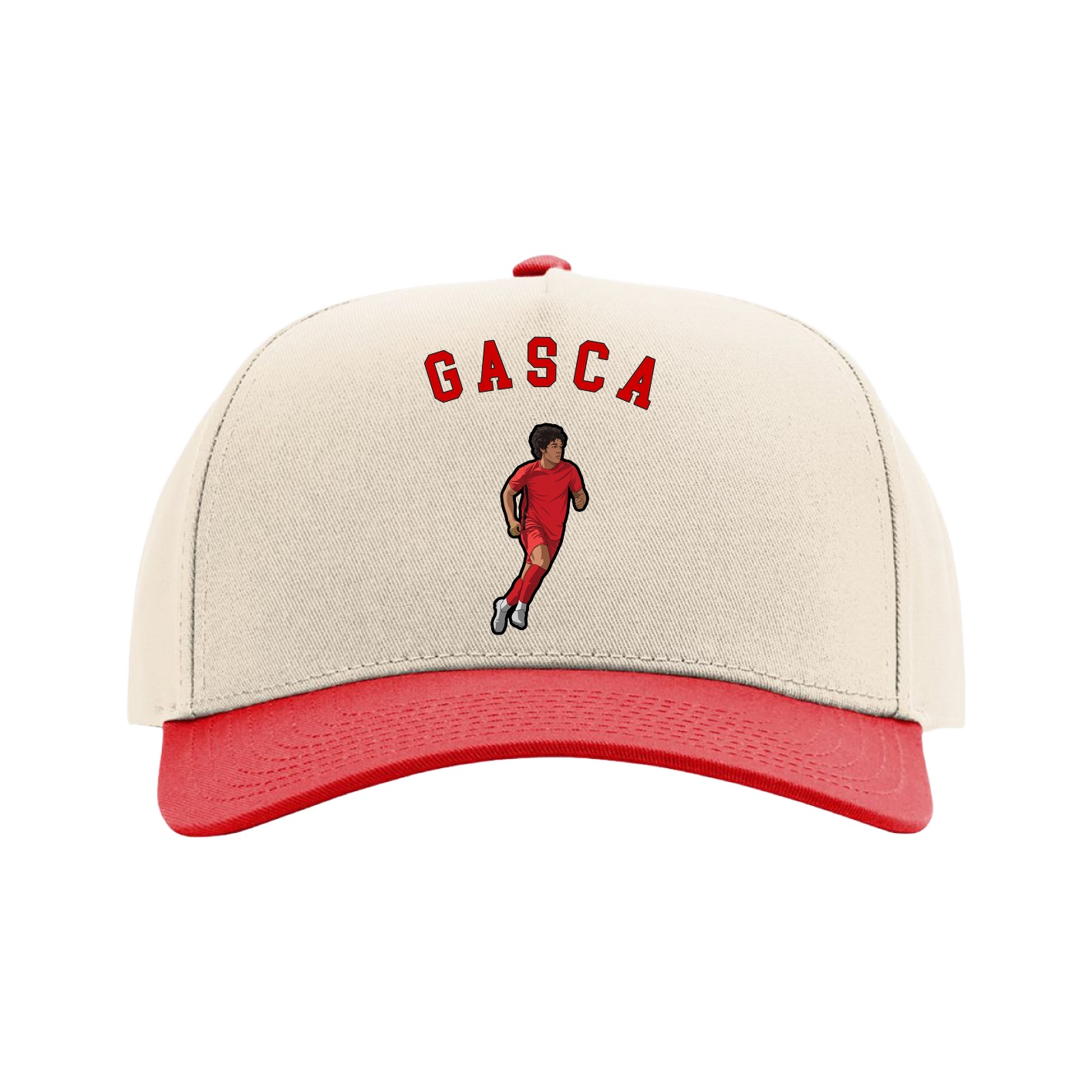 Full Fabric Five-Panel Champ Cap — Shirsey Arch in Cream/Red