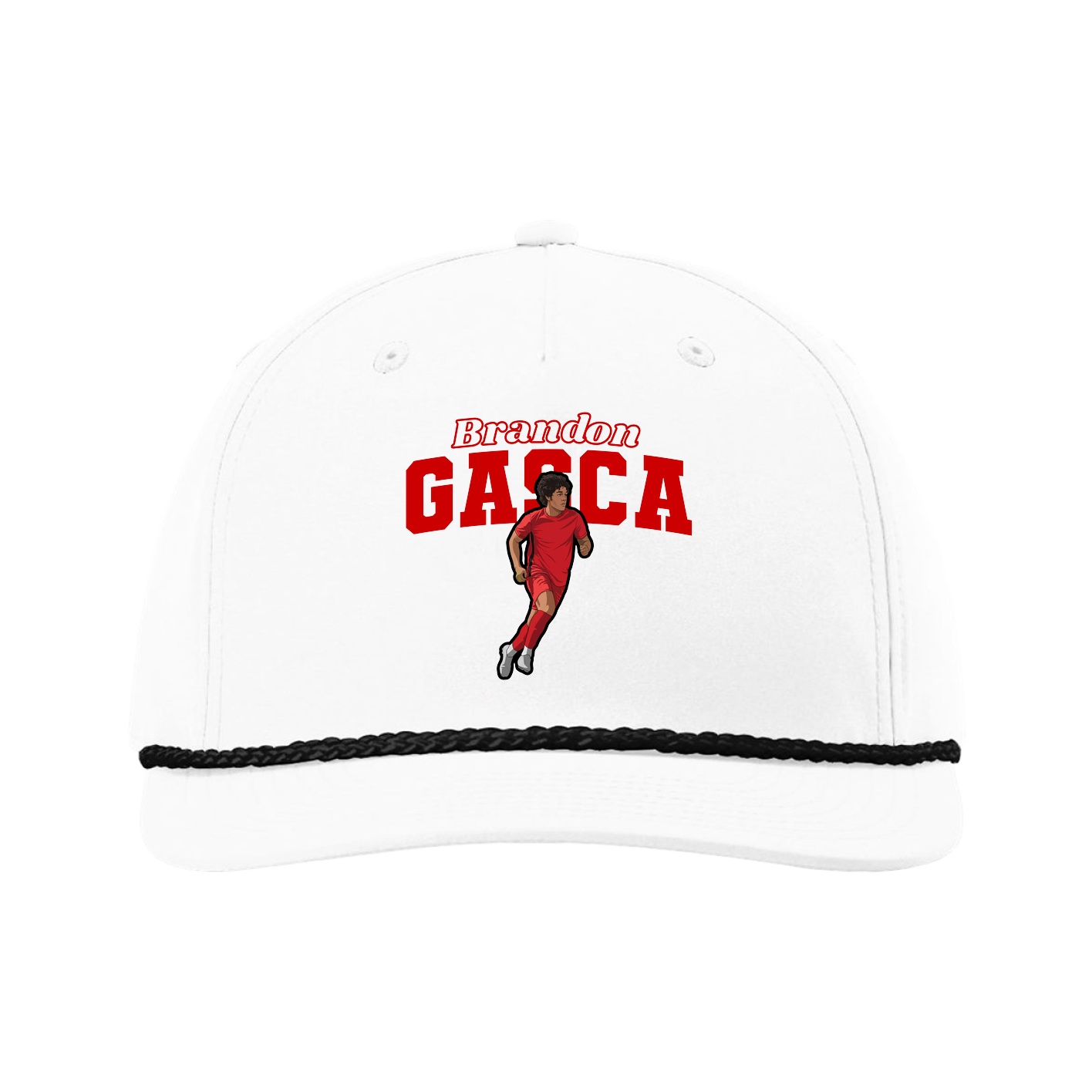 Five-Panel Classic Rope Cap — Name Arch in White