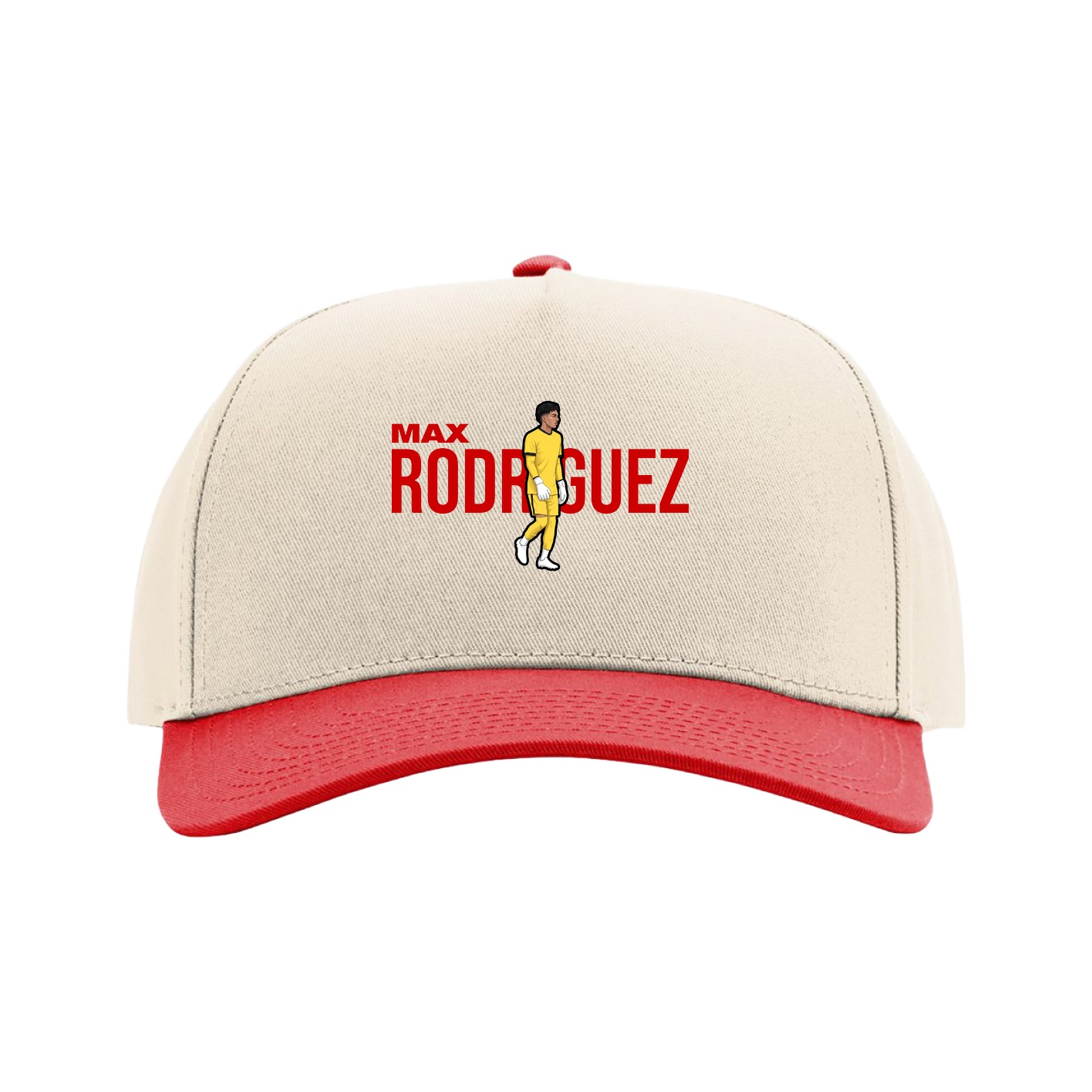 Full Fabric Five-Panel Champ Cap — Player Name in Cream/Red
