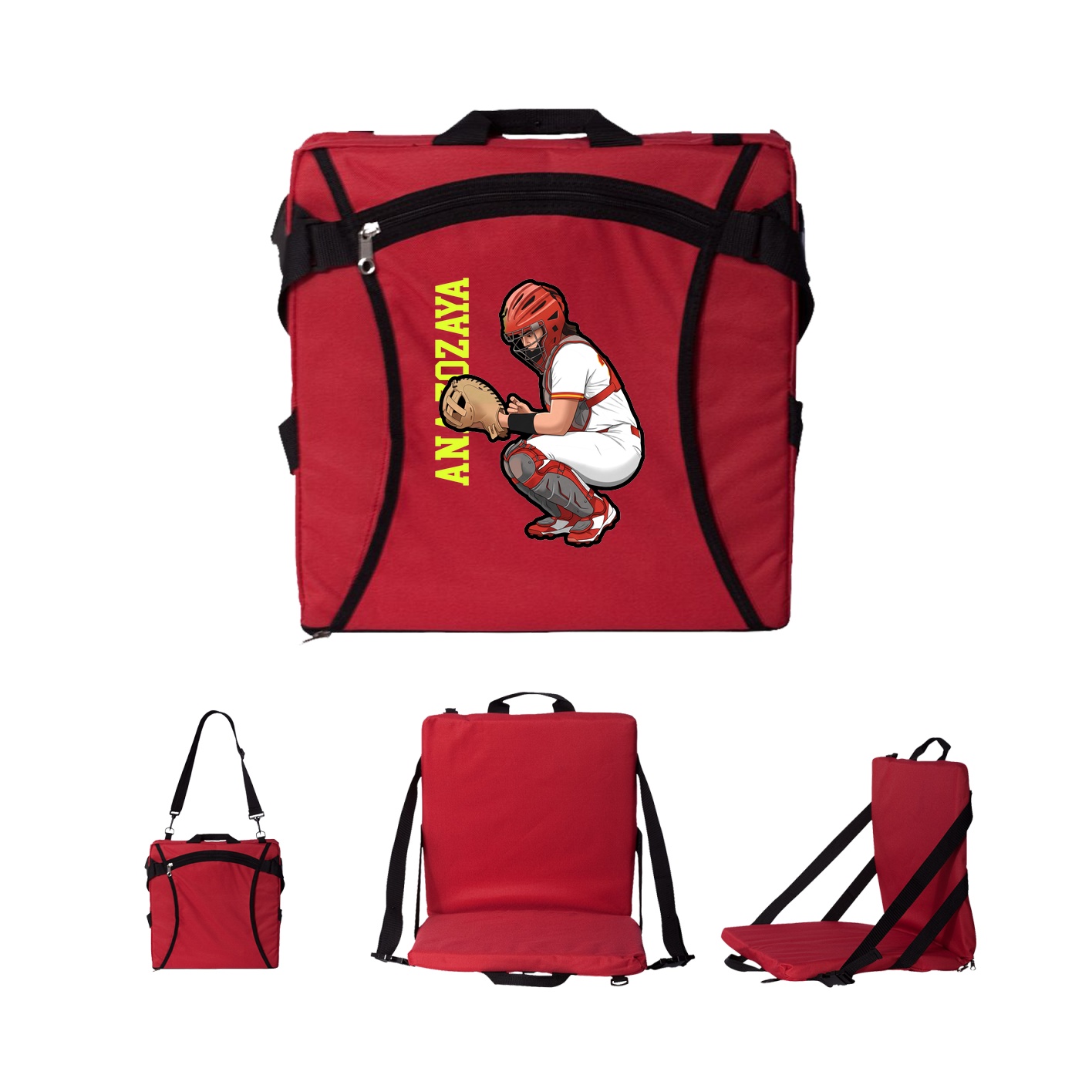 Folding Stadium Seat — Name Vertical in Red