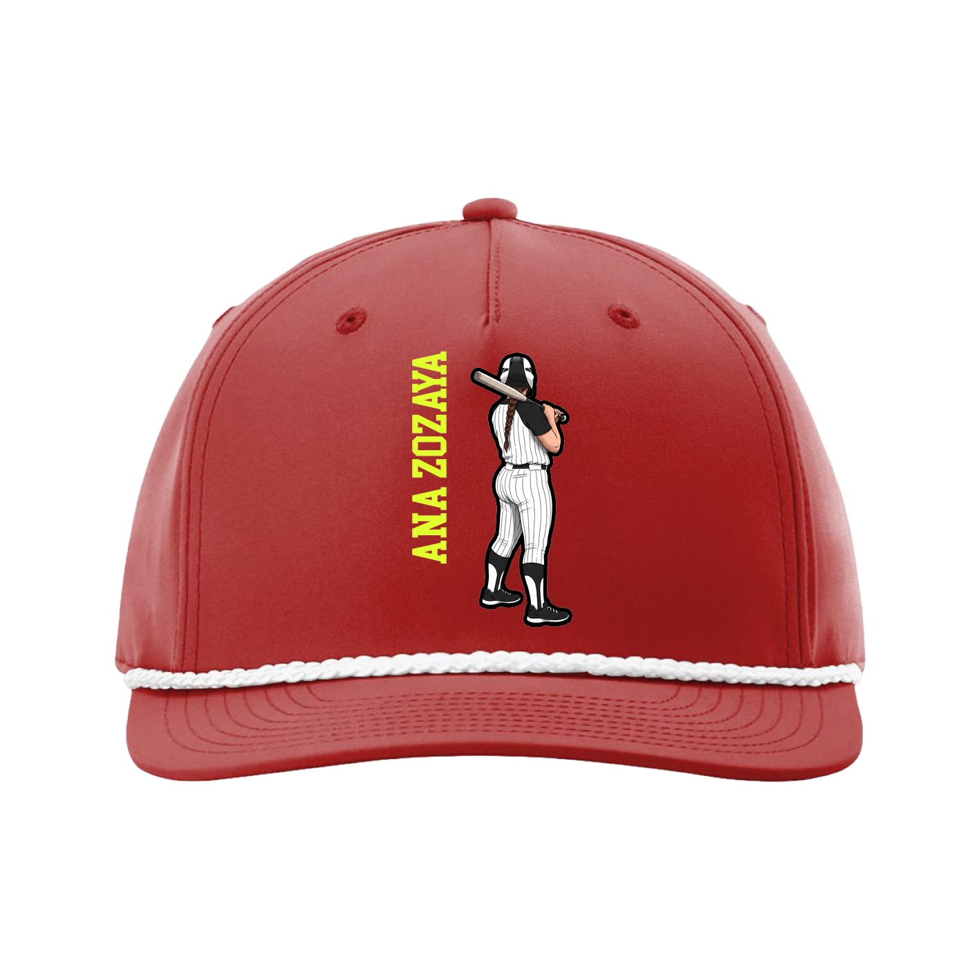 Five-Panel Classic Rope Cap — Name Vertical in Red
