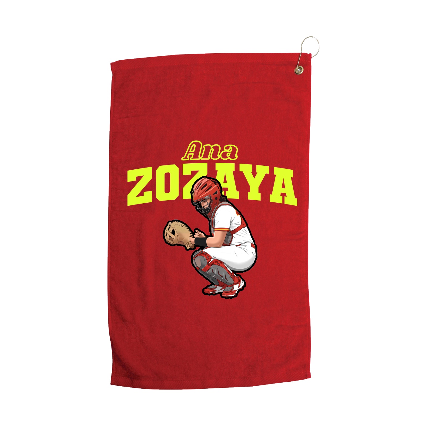 Golf Towel — Name Arch in Red