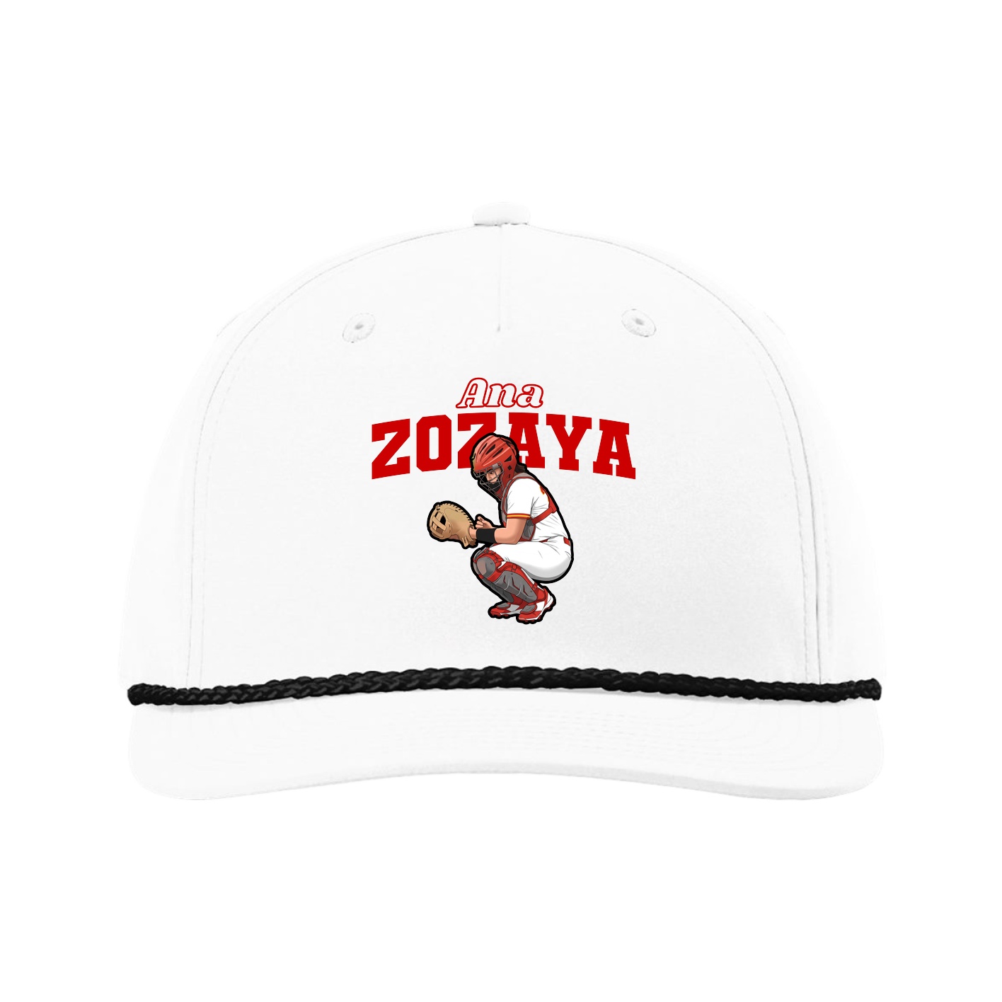Five-Panel Classic Rope Cap — Name Arch in White