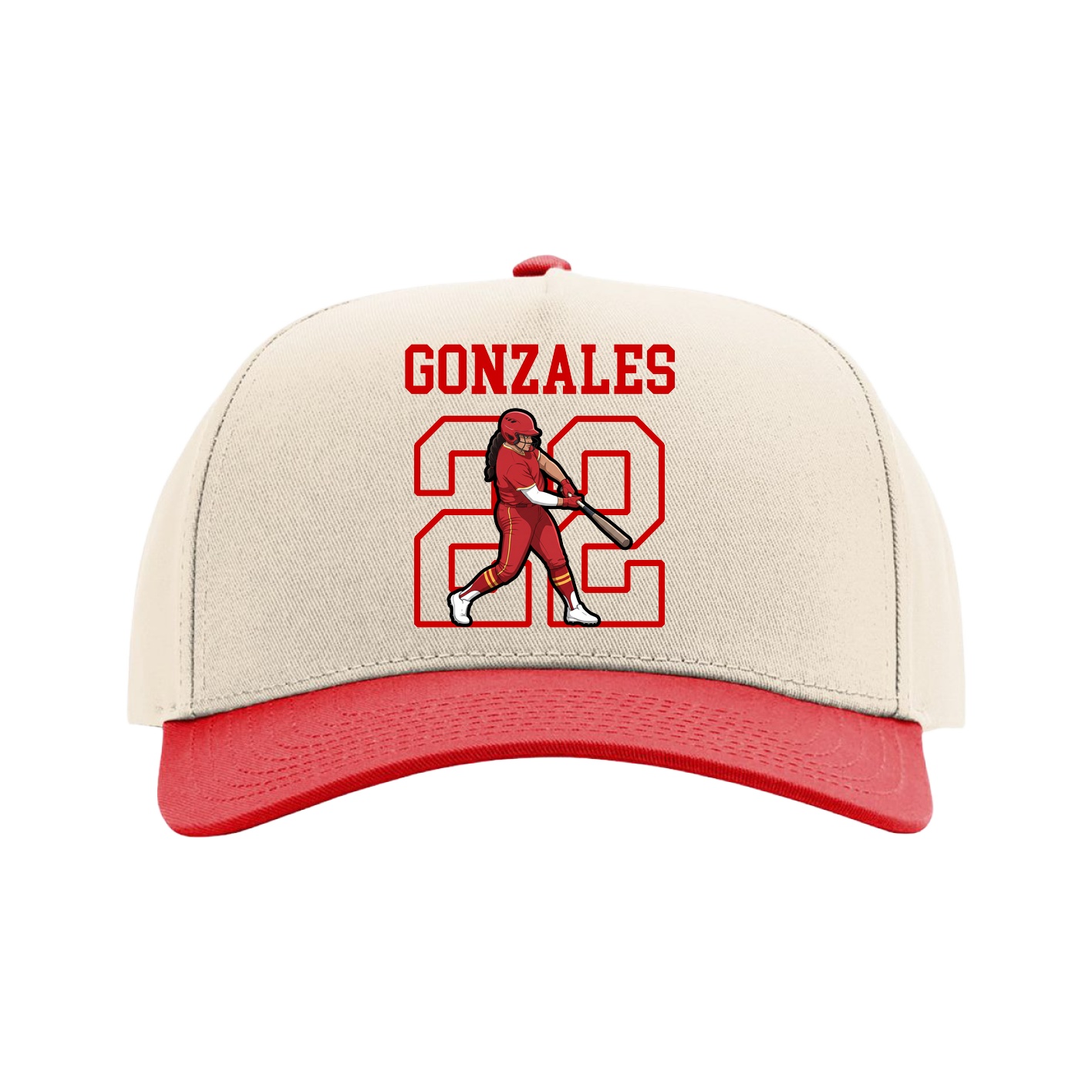 Full Fabric Five-Panel Champ Cap — Shirsey in Cream/Red