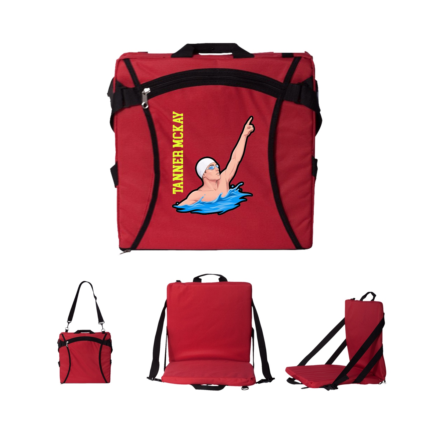 Folding Stadium Seat — Name Vertical in Red
