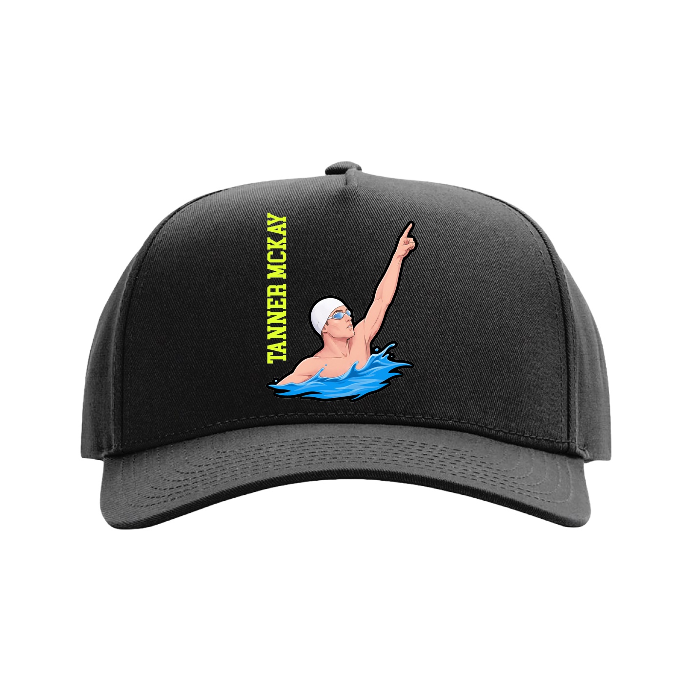 Full Fabric Five-Panel Champ Cap — Name Vertical in Black