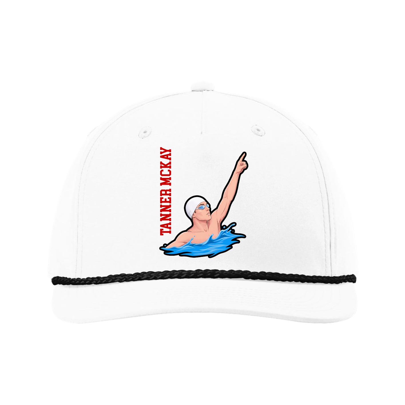 Five-Panel Classic Rope Cap — Name Vertical in White