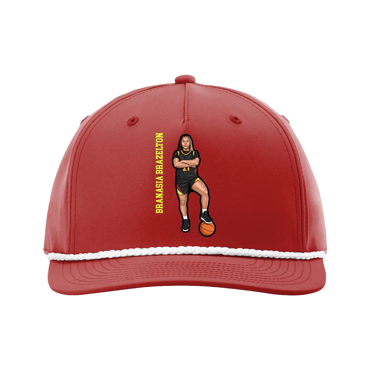 Five-Panel Classic Rope Cap — Name Vertical in Red