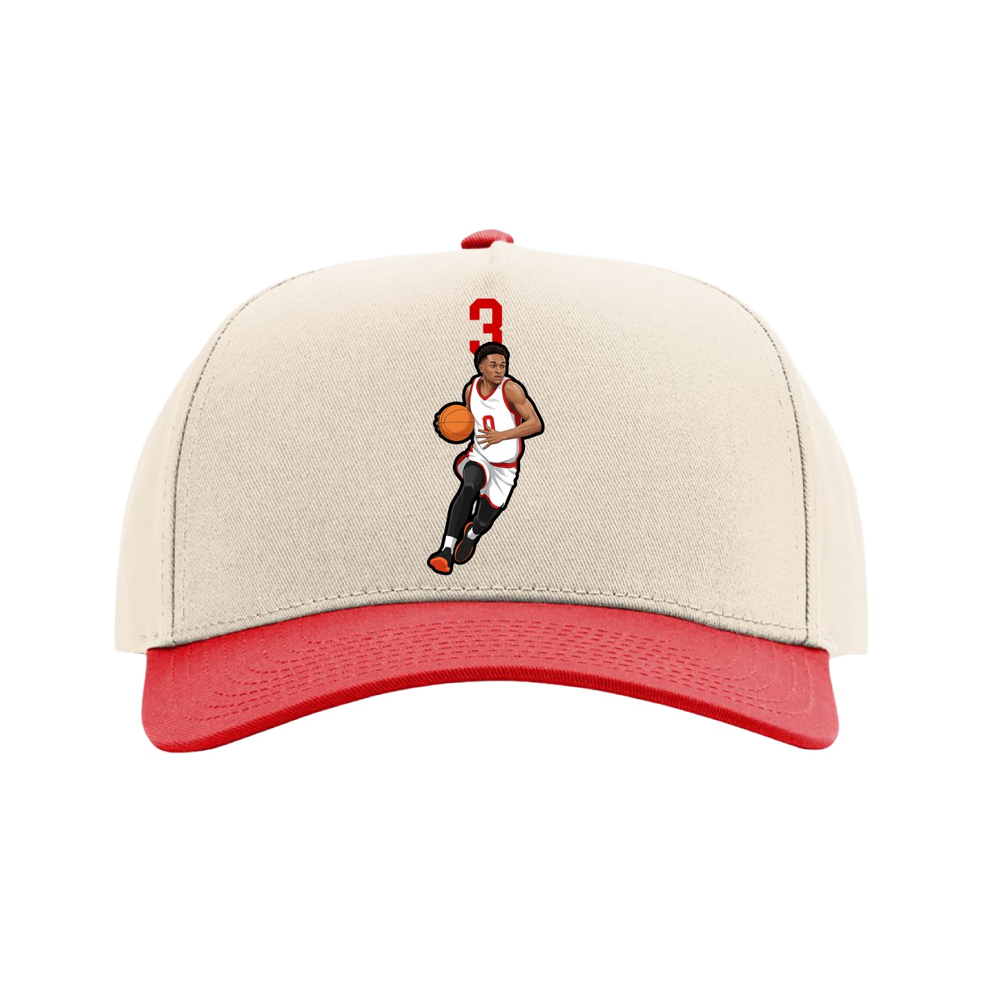 Full Fabric Five-Panel Champ Cap — Number Top in Cream/Red