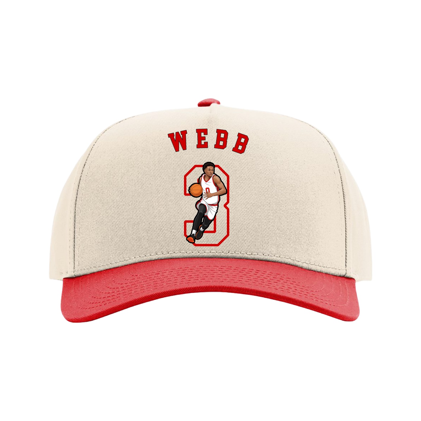 Full Fabric Five-Panel Champ Cap — Shirsey Arch in Cream/Red