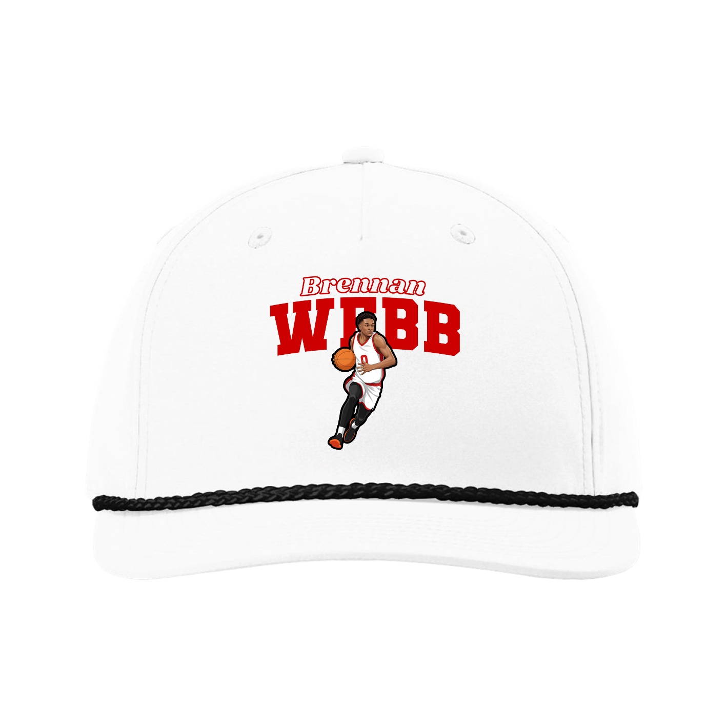 Five-Panel Classic Rope Cap — Name Arch in White