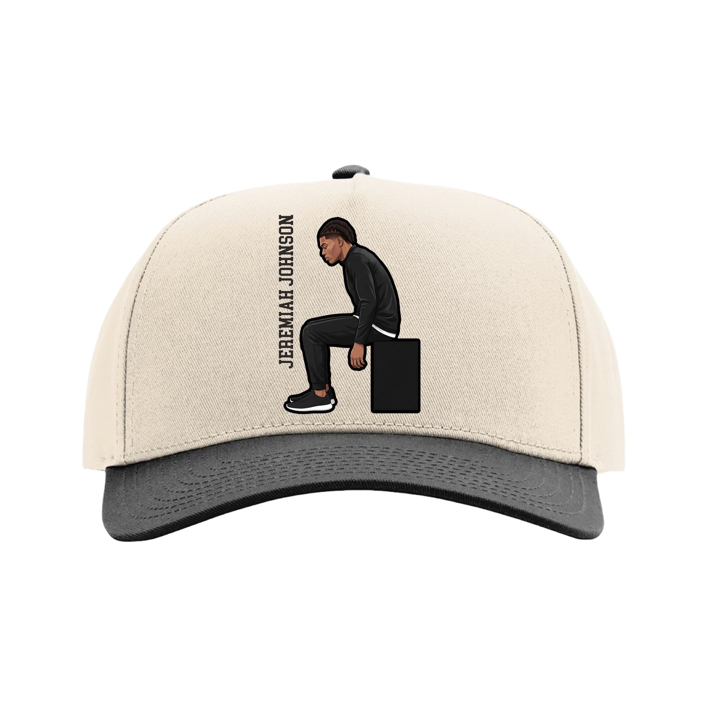 Full Fabric Five-Panel Champ Cap — Name Vertical in Cream/Black