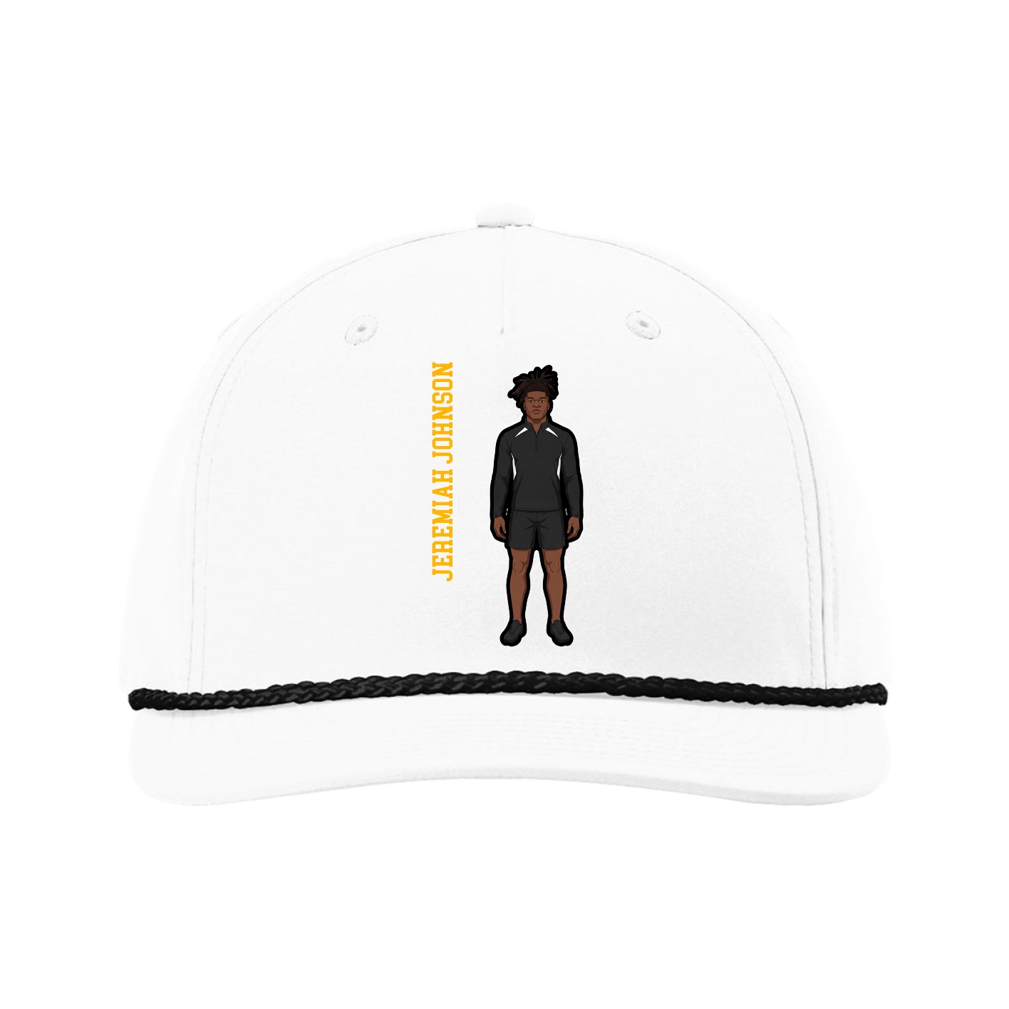 Five-Panel Classic Rope Cap — Name Vertical in White