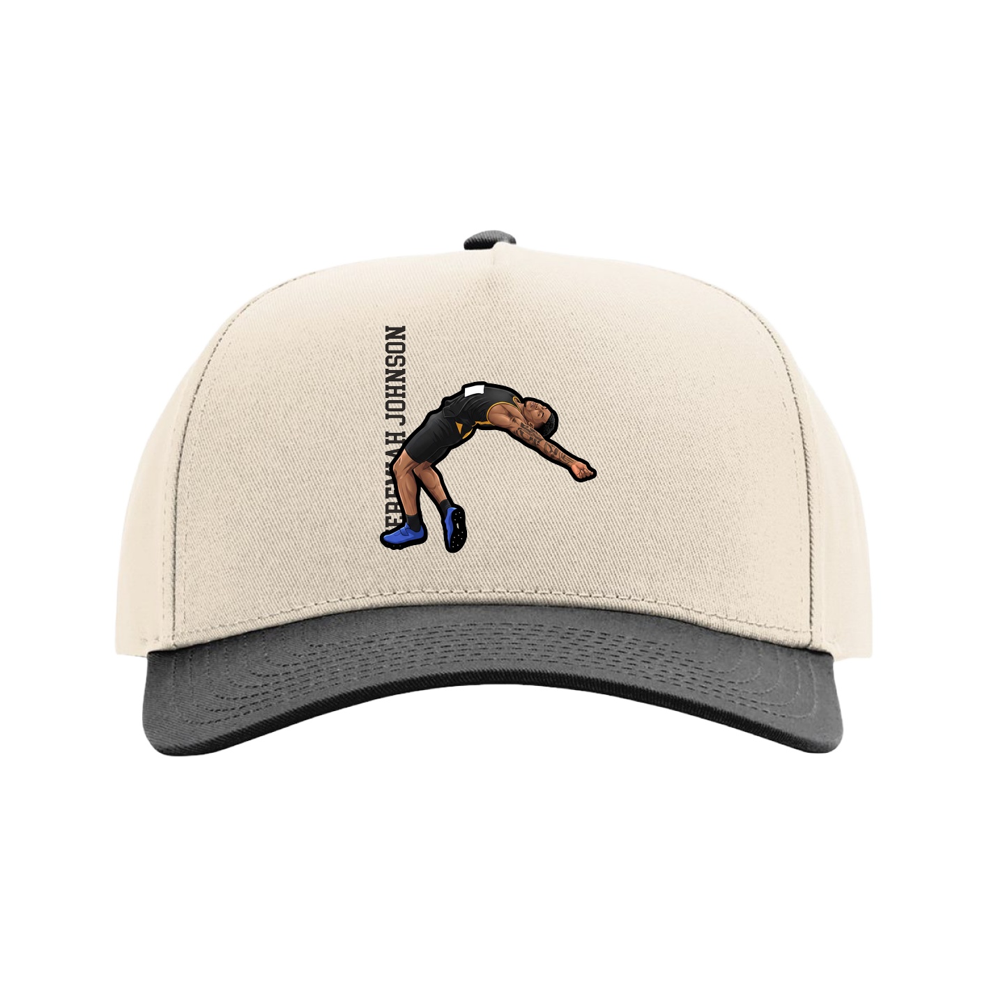Full Fabric Five-Panel Champ Cap — Name Vertical in Cream/Black