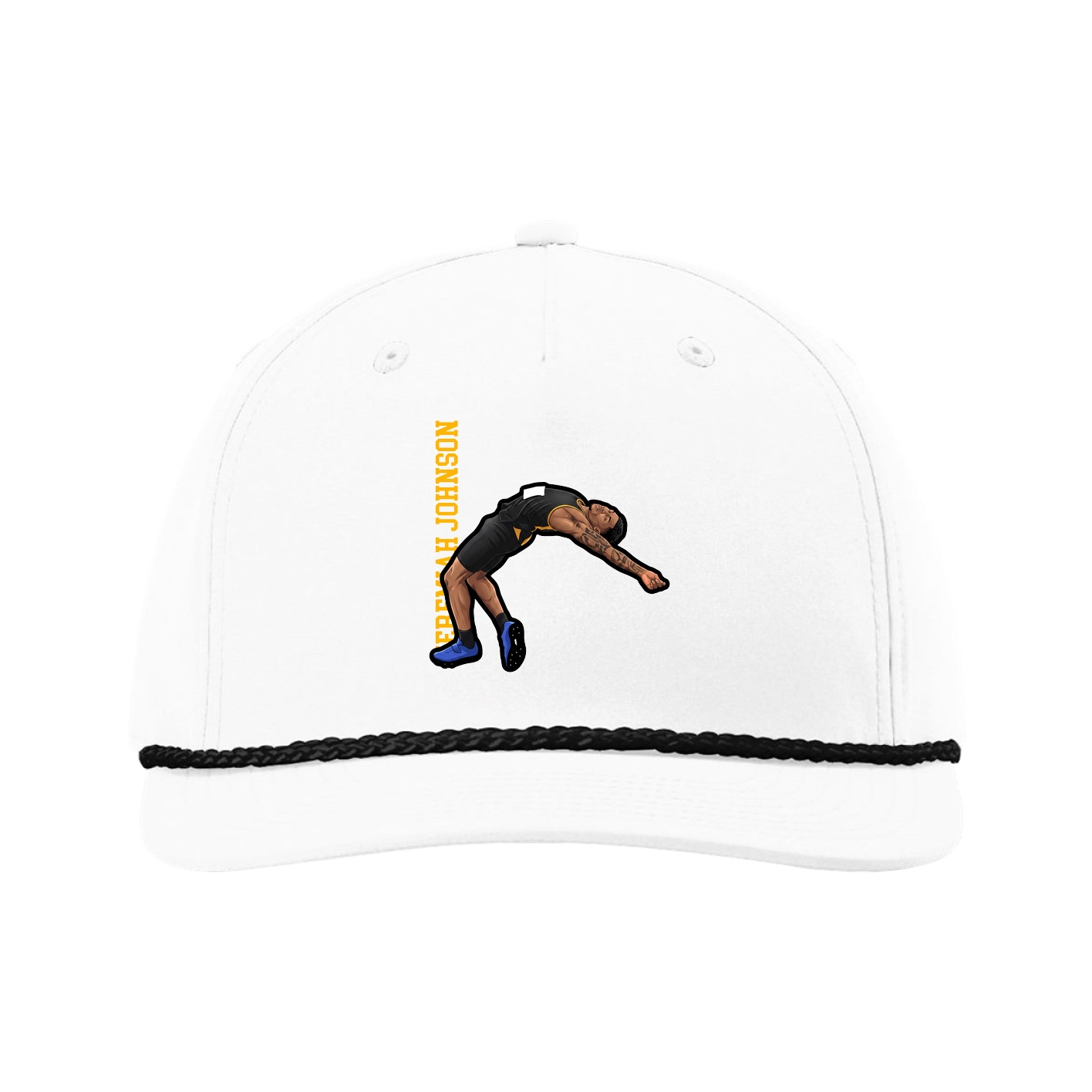 Five-Panel Classic Rope Cap — Name Vertical in White