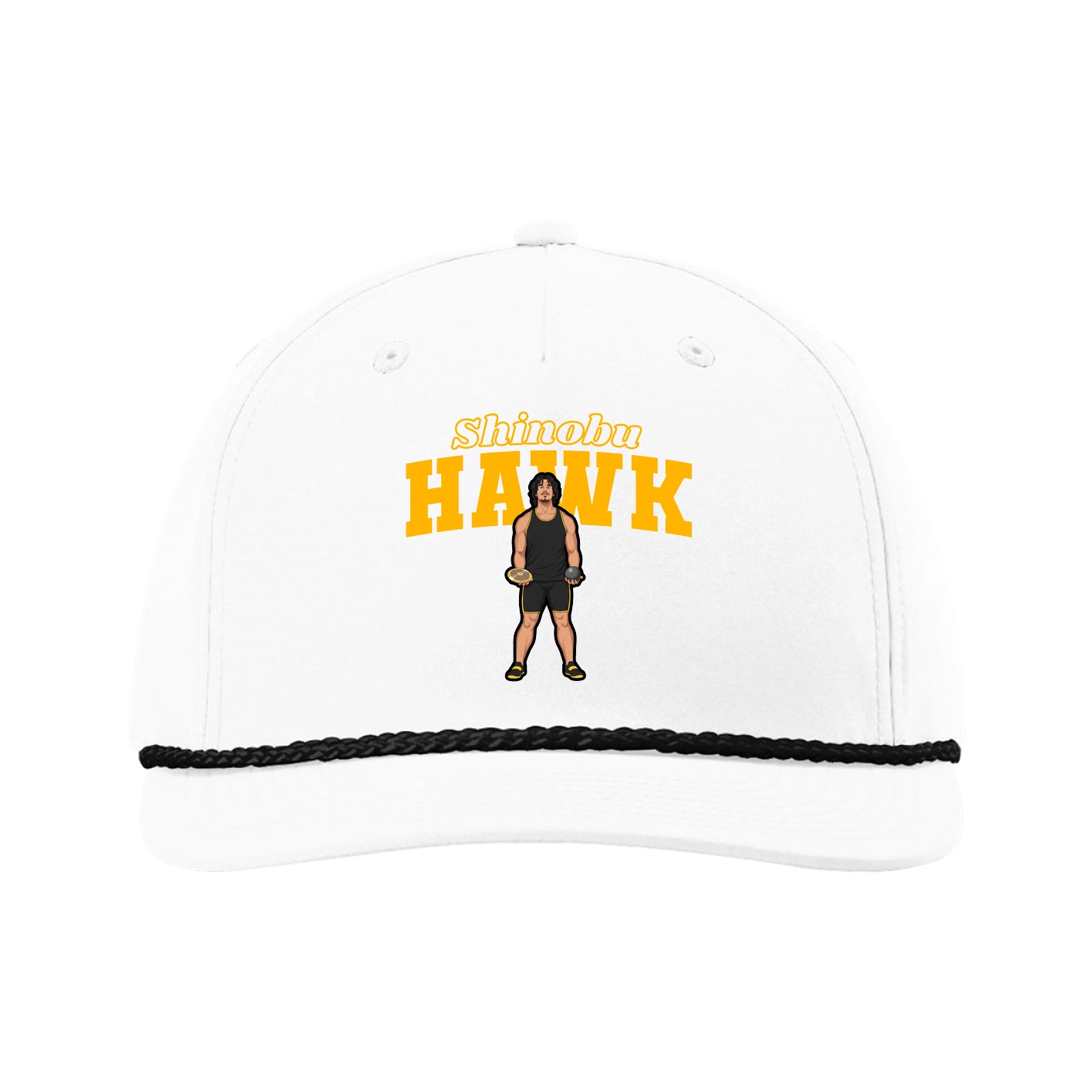 Five-Panel Classic Rope Cap — Name Arch in White