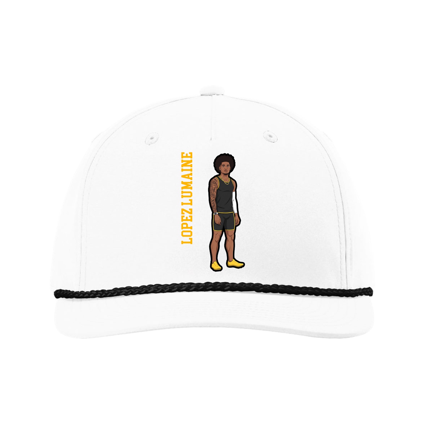 Five-Panel Classic Rope Cap — Name Vertical in White