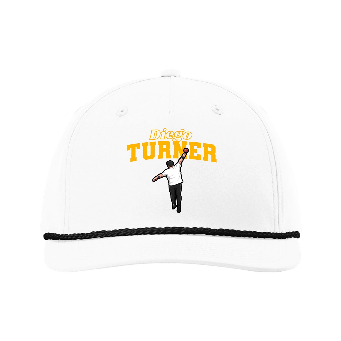 Five-Panel Classic Rope Cap — Name Arch in White