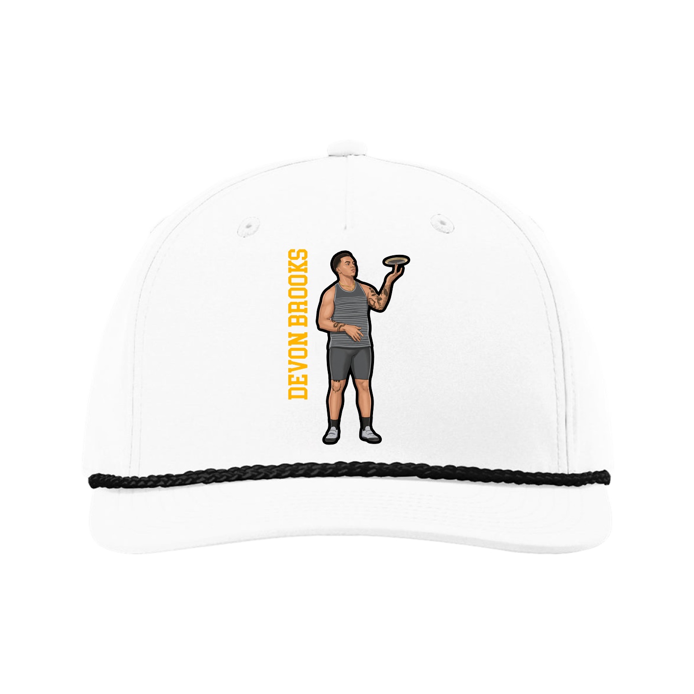 Five-Panel Classic Rope Cap — Name Vertical in White