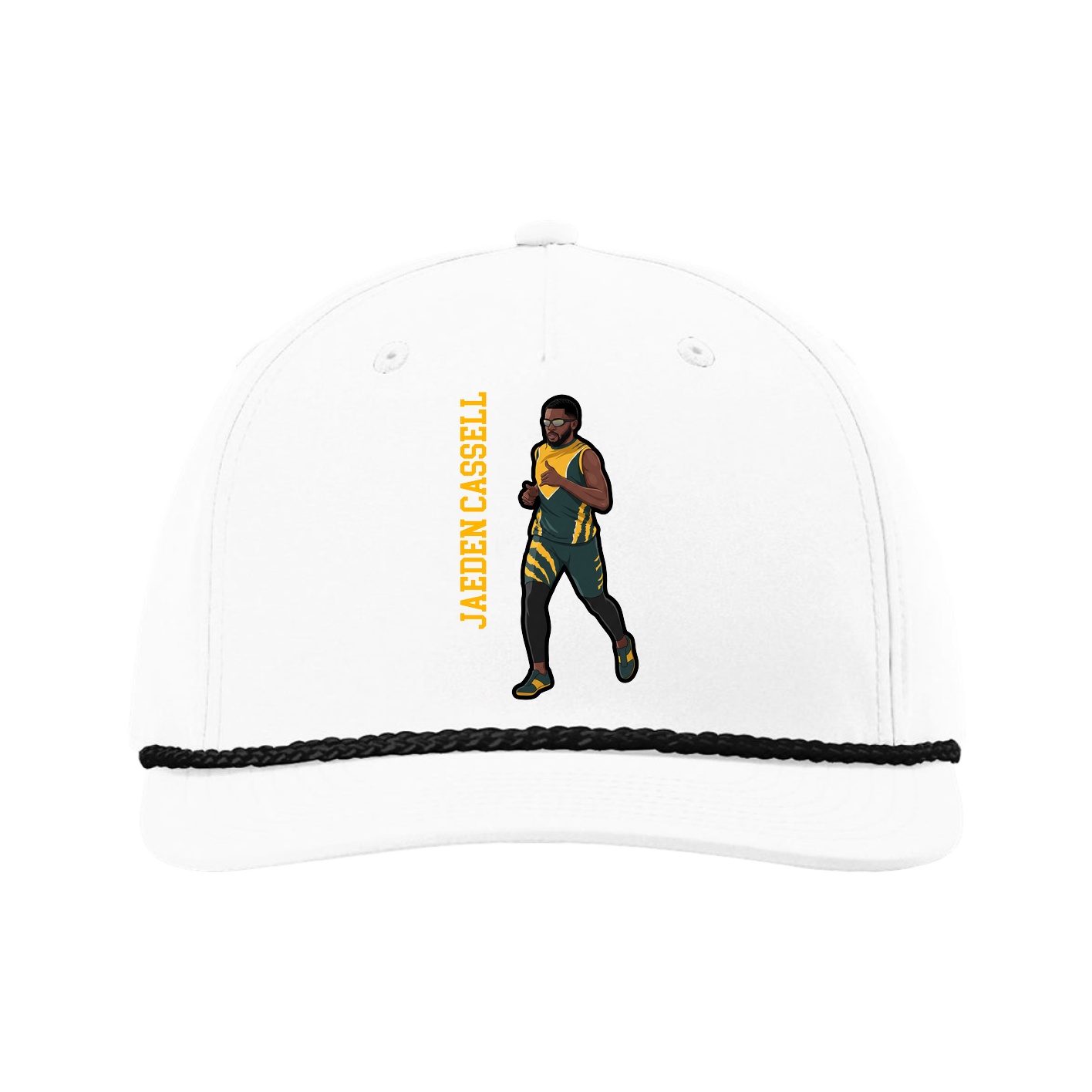 Five-Panel Classic Rope Cap — Name Vertical in White