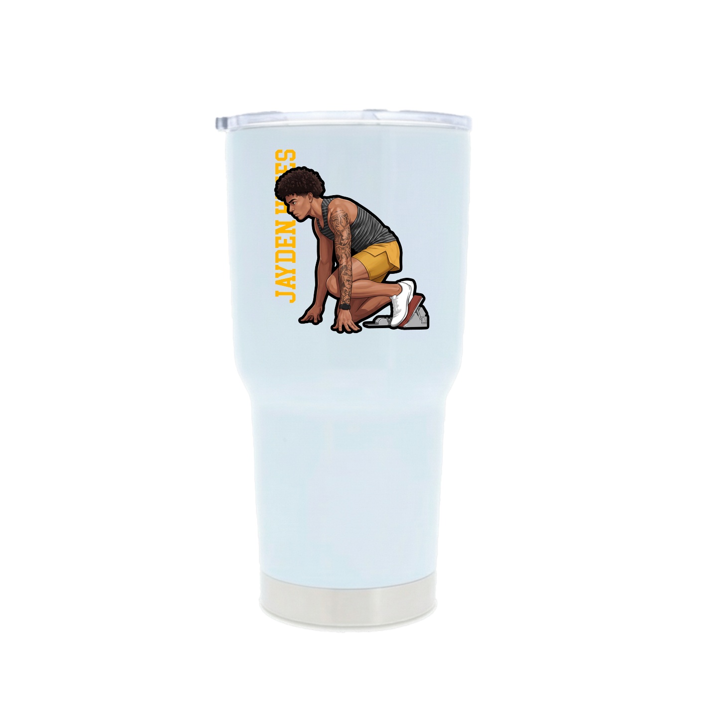 30oz Stainless Steel Tumbler — Name Vertical in White