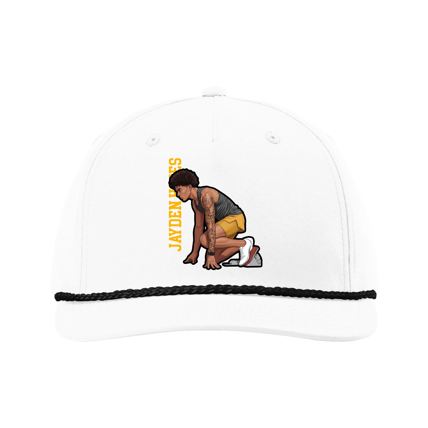 Five-Panel Classic Rope Cap — Name Vertical in White