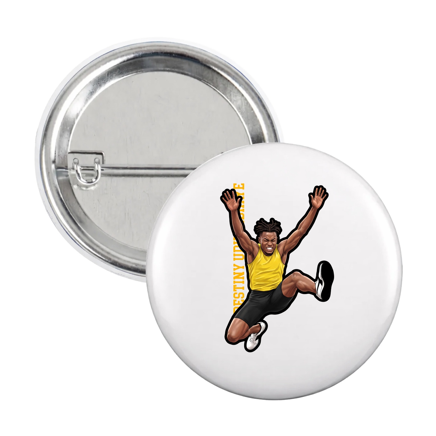 Game Day Button — Name Vertical in White