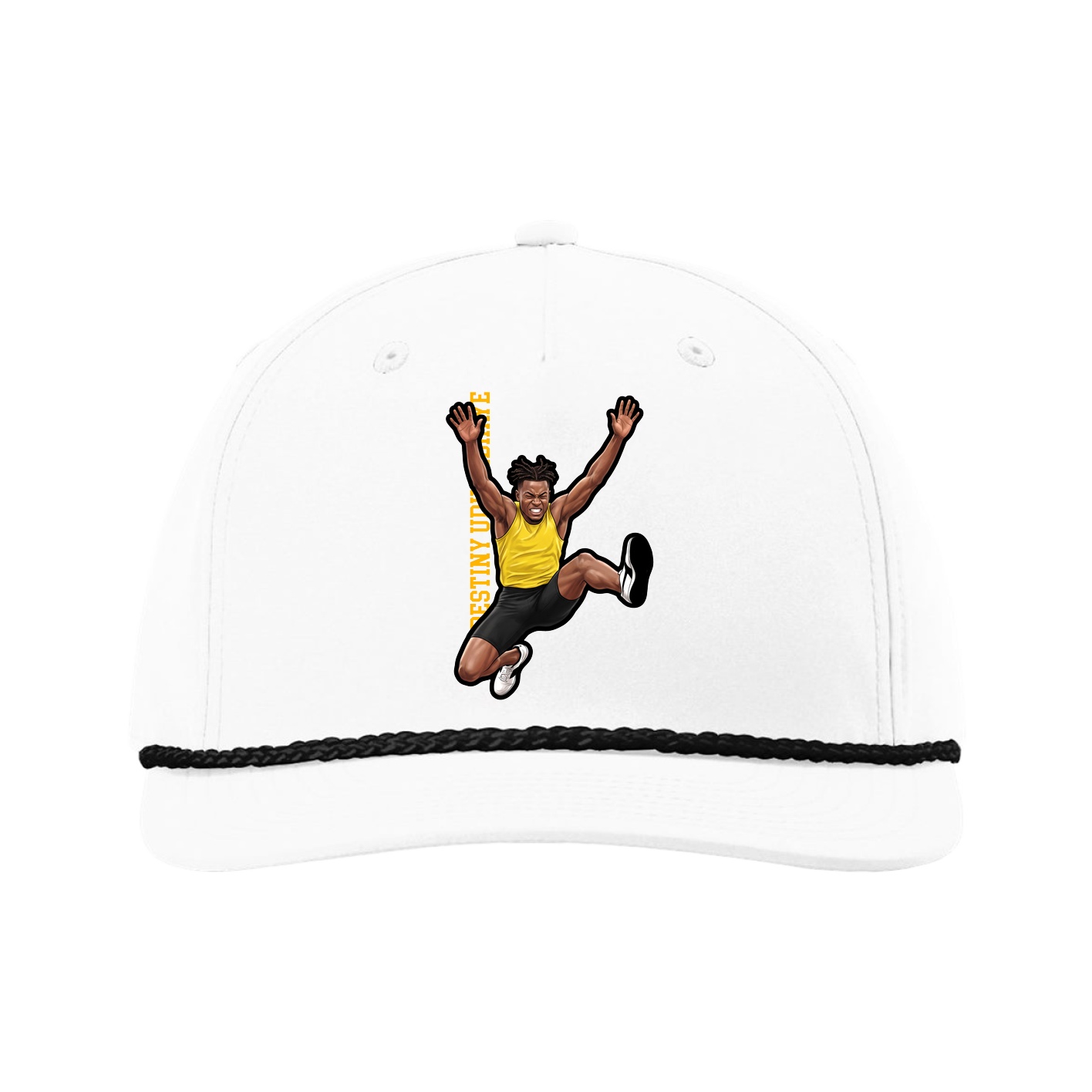 Five-Panel Classic Rope Cap — Name Vertical in White